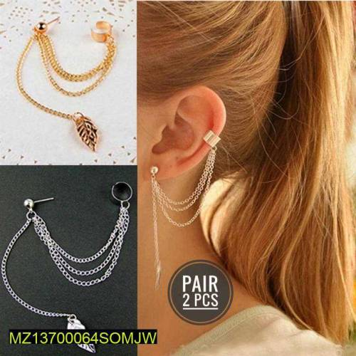 2 pcs gold and silver plated leaf design ear clip earring