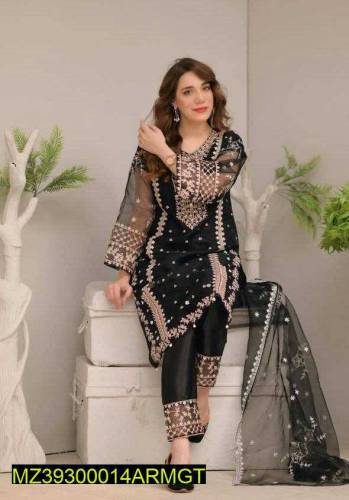 •  Fabric: Organza•  Pattern: Shirt With Attached Inner: Embroidered• 