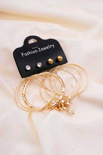 Crystal Stone Metal Stud Earrings & Kangan