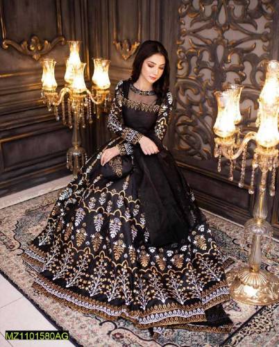 women's stitched Shamoz Silk Embroidered Maxi 
