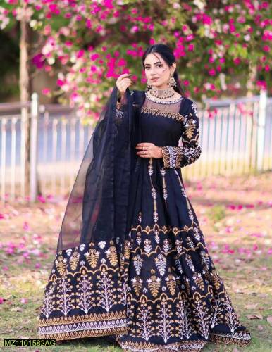 women's stitched Shamoz Silk Embroidered Maxi 