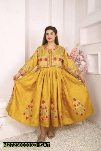 Product Name: 3 Pcs Women's Stitched Katan Silk Embroidered Maxi