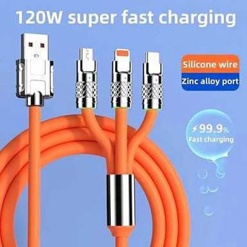 3 in 1 6A 120W USB Fast Charger Cable For Iphone Micro USB C Type C Ch