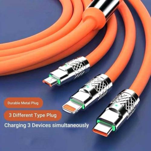 3 in 1 6A 120W USB Fast Charger Cable For Iphone Micro USB C Type C Ch