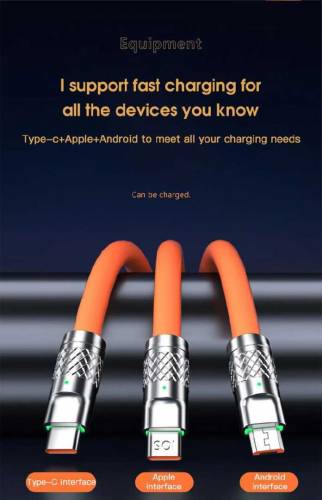3 in 1 6A 120W USB Fast Charger Cable For Iphone Micro USB C Type C Ch