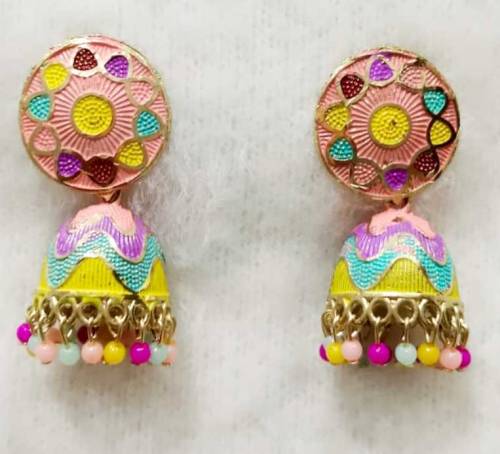 indian Hand panted Jumka Multiple beads
