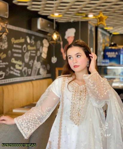 3 Pcs Women's Stitched Organza Embroidered Suit 
