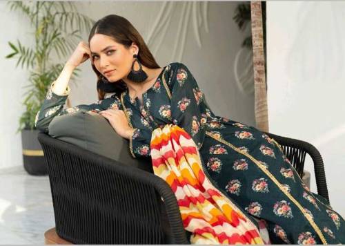 Salina Digital 3 PC Printed Allover Lawn with Dyed Cambric Trouser
