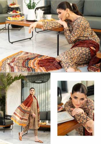Salina Digital 3 PC Printed Allover Lawn with Dyed Cambric Trouser