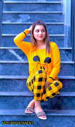 2 Pc Women's Stitched Jersey Printed Sleepwear 