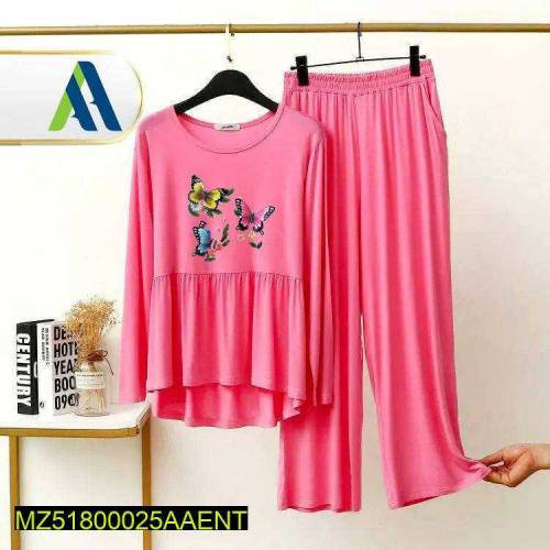 2 Pc Women's Stitched Jersey Printed Sleepwear 