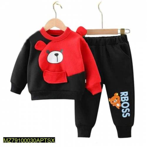 2 pcs boy's stitched fleece printed track suit