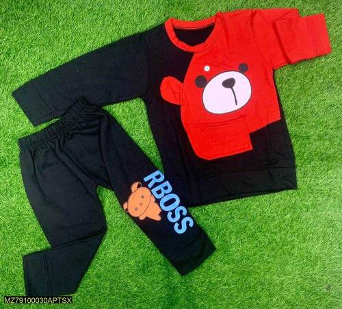2 pcs boy's stitched fleece printed track suit
