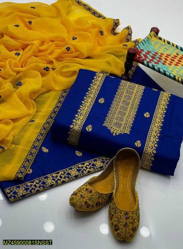 3pcs women unstitched lawn embroidery suit 