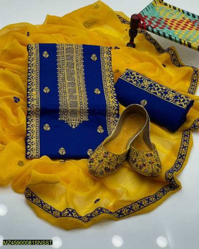 3pcs women unstitched lawn embroidery suit 