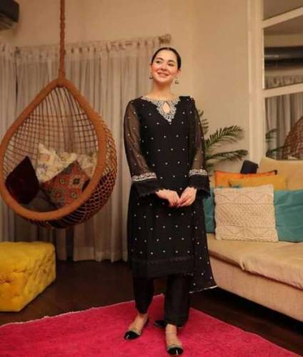 3 piece Women's stitched chiffon embroidery dress 