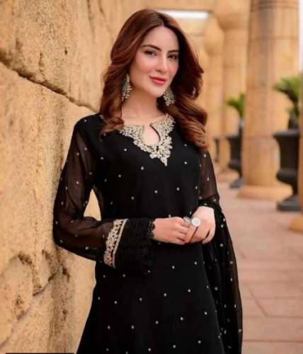 3 piece Women's stitched chiffon embroidery dress 