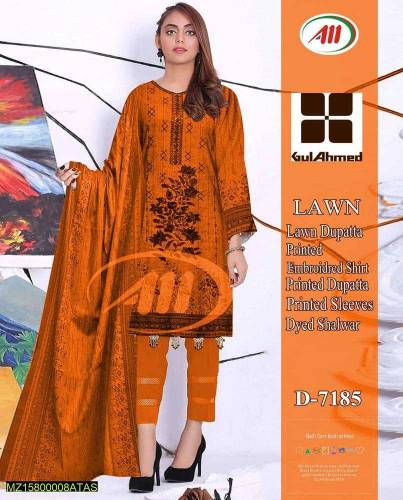 3 piece women unstitched lawn printed suit 