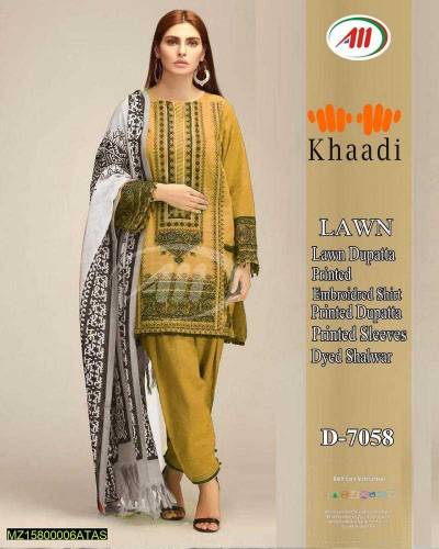 3 piece women unstitched lawn printed suit 