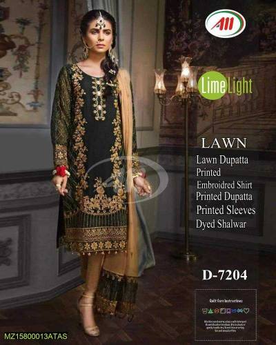 3 piece women unstitched lawn printed suit 
