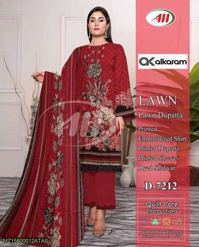 3 piece women unstitched lawn printed suit 