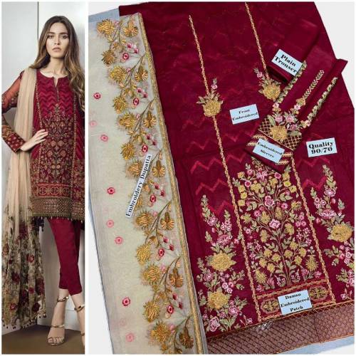 حاضِر سٹاکFront Full Embroidered Embroidered Organza/Chiffon Dupatta Pl