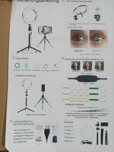 selfie ring light selfie stick  will locking stand complete box