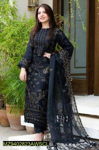 3 Pcs Women 's Unstitched  Lawn Embroidered Suit