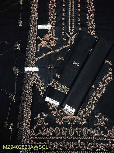 3 Pcs Women 's Unstitched  Lawn Embroidered Suit