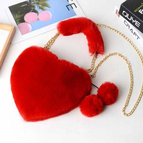 Heart Shaped Fur Crossbody Bag