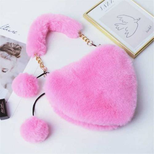 Heart Shaped Fur Crossbody Bag
