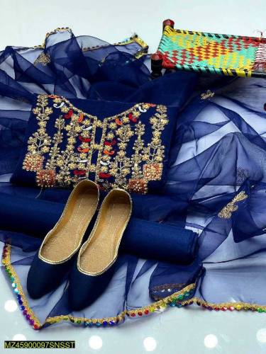 3 Pcs Women's Unstitched Organza Silk Embroidered Suit