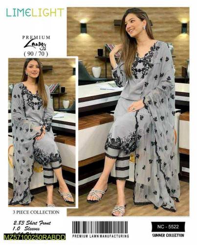 3Pcs Women's Unstitched Lawn Embroidery