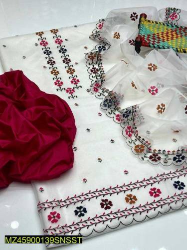 3Pcs Women's Unstitched Organza Embroidery Suit