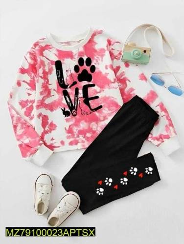 2 pcs women's stitched fleece Printed track suit 