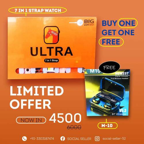 ultra smart watch with M10 headphone free