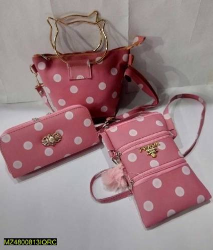 3 Pcs pink polka dot purse set