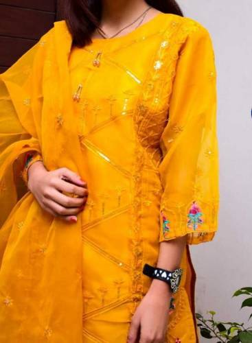 3 Pcs women's stitched fancy Organza embroidered suit 03060304243 
