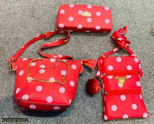 3 Pcs pink polka dot purse set