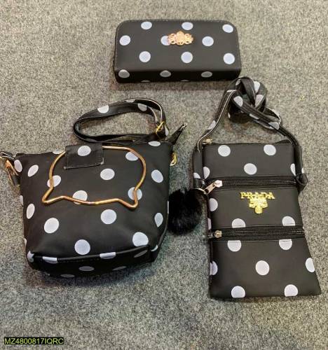 3 Pcs pink polka dot purse set