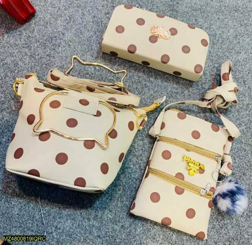 3 Pcs pink polka dot purse set