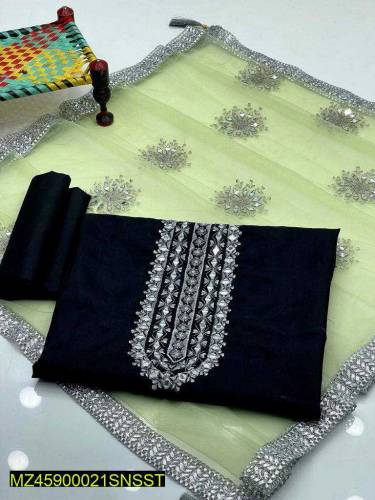 3 pcs women's unstitched cotton silk embroidered suits
