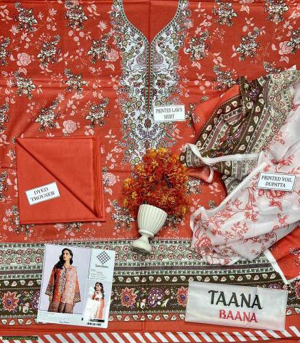 3Pcs Women's Unstitched Lawn Printed Suit