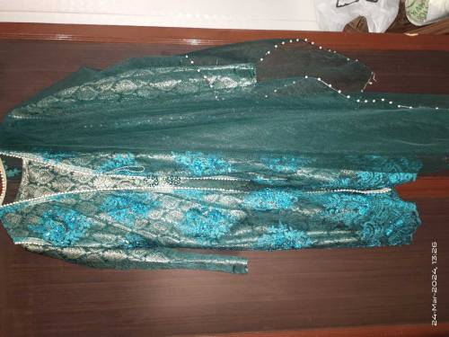 beautiful 3 piece embroidered green colour gown dress 21