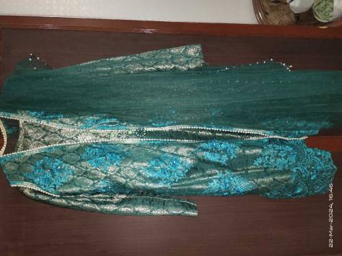 beautiful 3 piece embroidered green colour gown dress 21