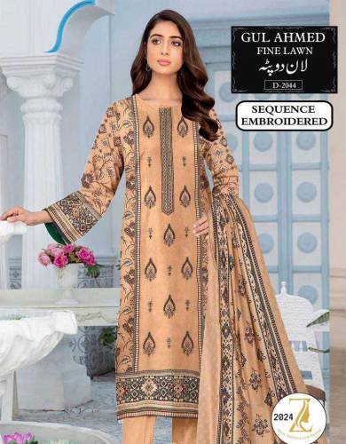 3 pcs woman's unstitched lawn sequins embroidered suits 