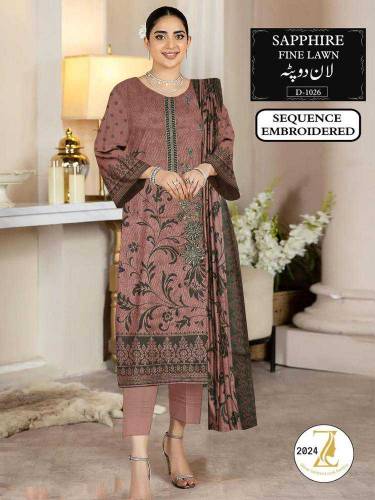 3 pcs woman's unstitched lawn sequins embroidered suits 