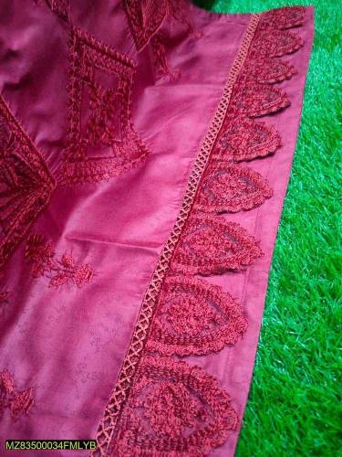 2 Pcs Women's Stitched CottonEmbroidered Shirt And Trouser