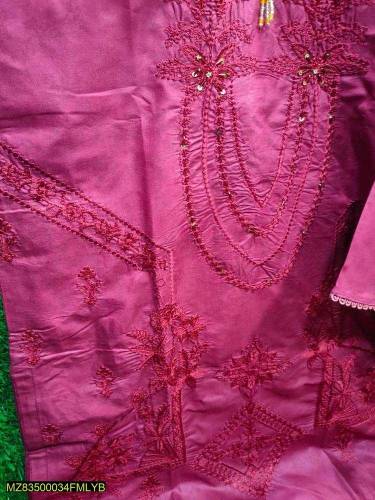 2 Pcs Women's Stitched CottonEmbroidered Shirt And Trouser