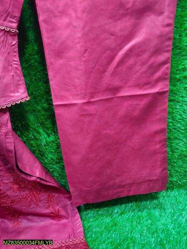 2 Pcs Women's Stitched CottonEmbroidered Shirt And Trouser